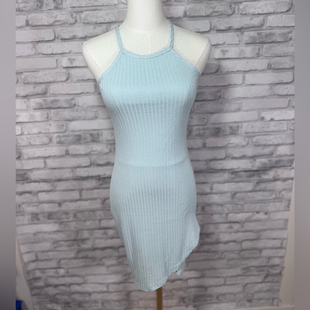Charlotte Russe Light Blue Ribbed Halter Mini Dress